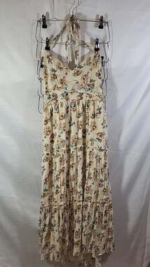 Cottagecore Fairy Trixxi Floral Print Smocked Back Tiered Halter Midi Dress XL